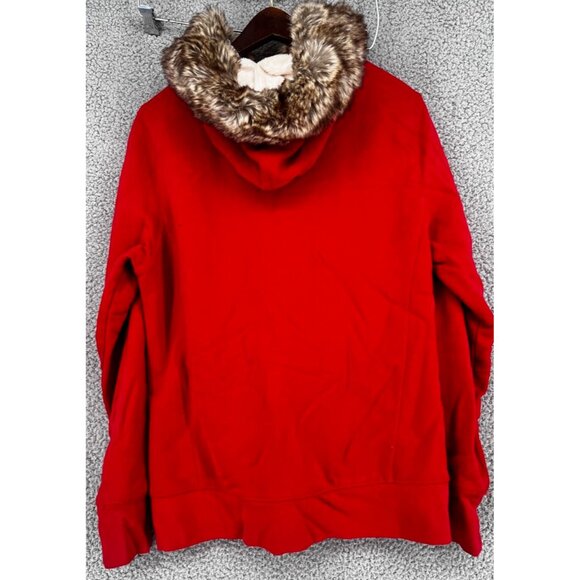 LL Bean Women’s Ivory Zip Hooded Faux Fur Lined Sweatshirt Medium Fur Ruff Hood - Picture 10 of 12